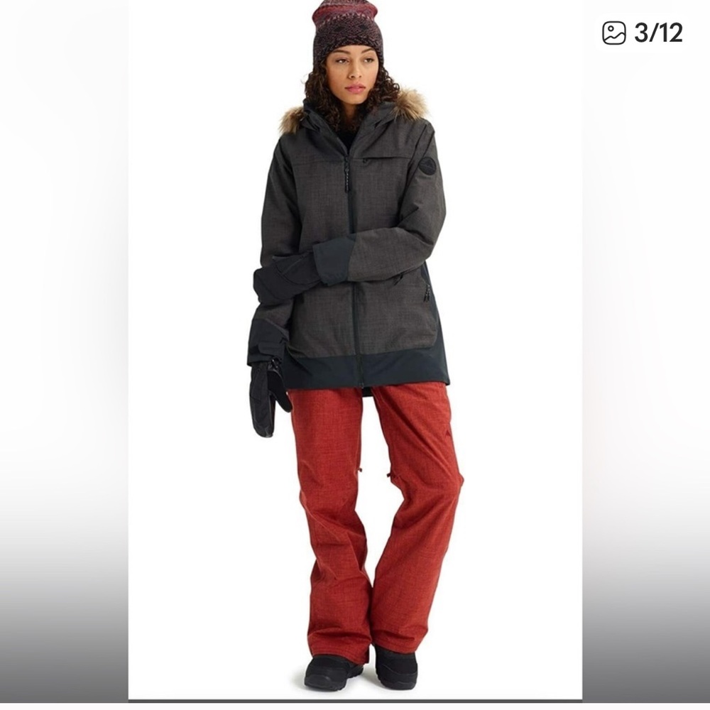Burton Lelah Snowboarding Grey&Black Removable Fur Trim Hood Thermolite Jacket,S